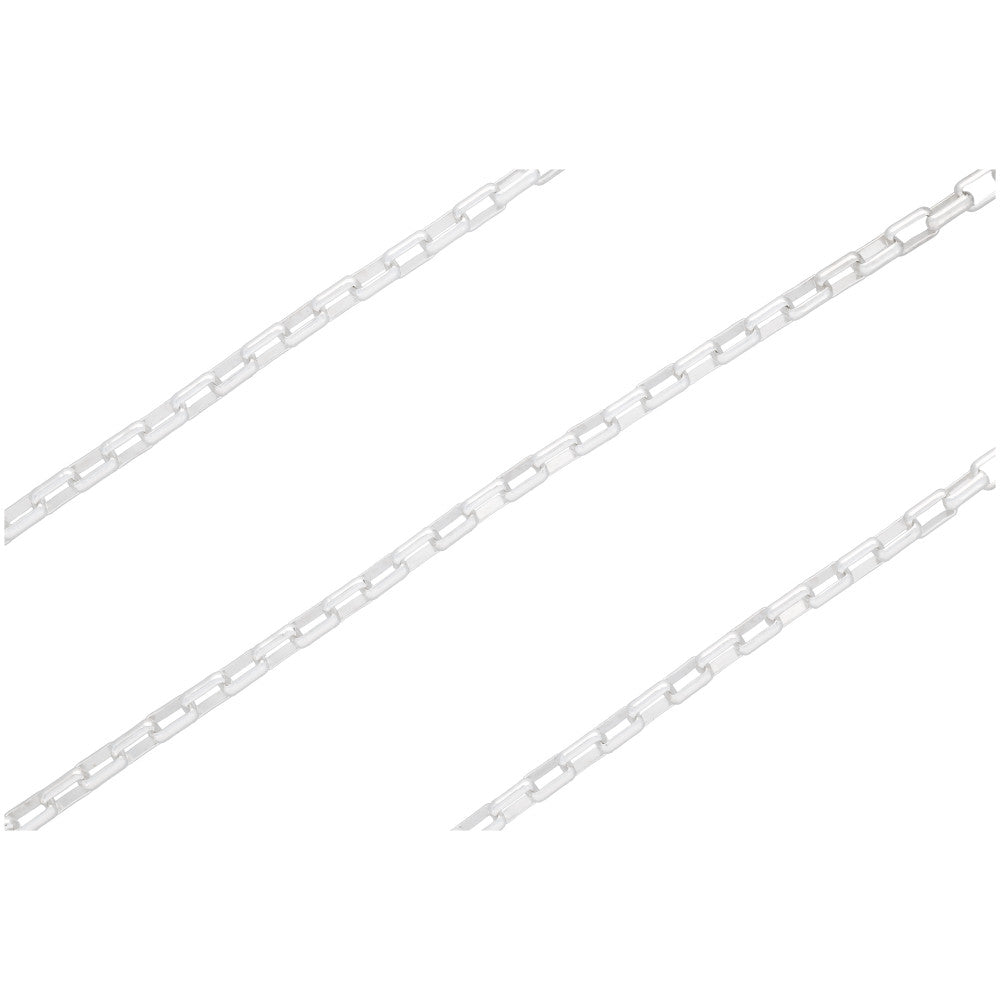Silver Plated Rectangular Box Chain, 3.2mm Links, by the Foot