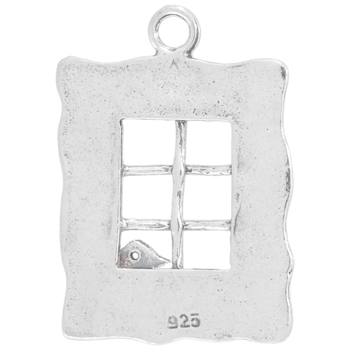 Sterling Silver Charm, Bird in a Window 22.5x18mm, 1 Piece