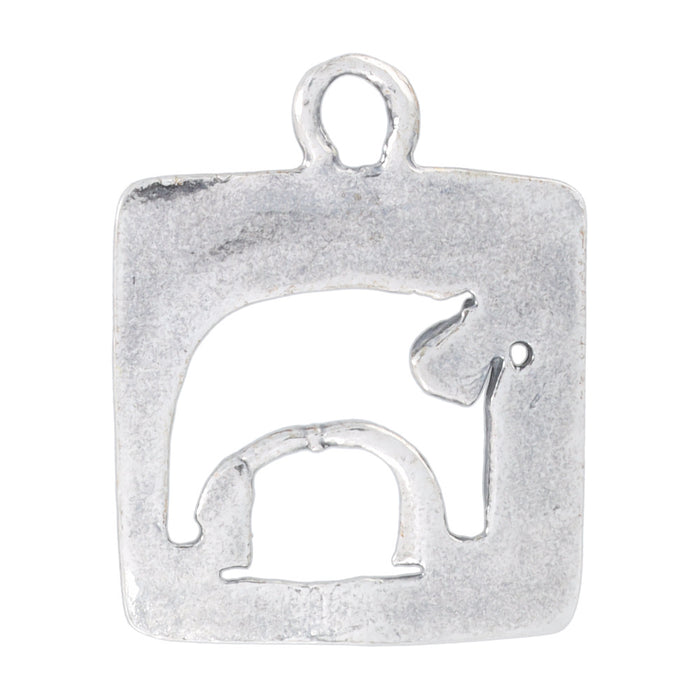 Sterling Silver Charm, Rectangle Elephant 18x14.5mm, 1 Piece