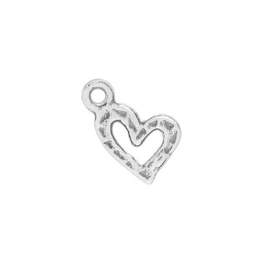 Sterling Silver Charm, Small Textured Heart 9.5x5.5mm, 1 Piece