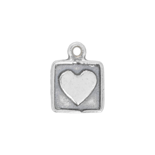Sterling Silver Charm, Square Heart 10x7.5mm, 1 Piece
