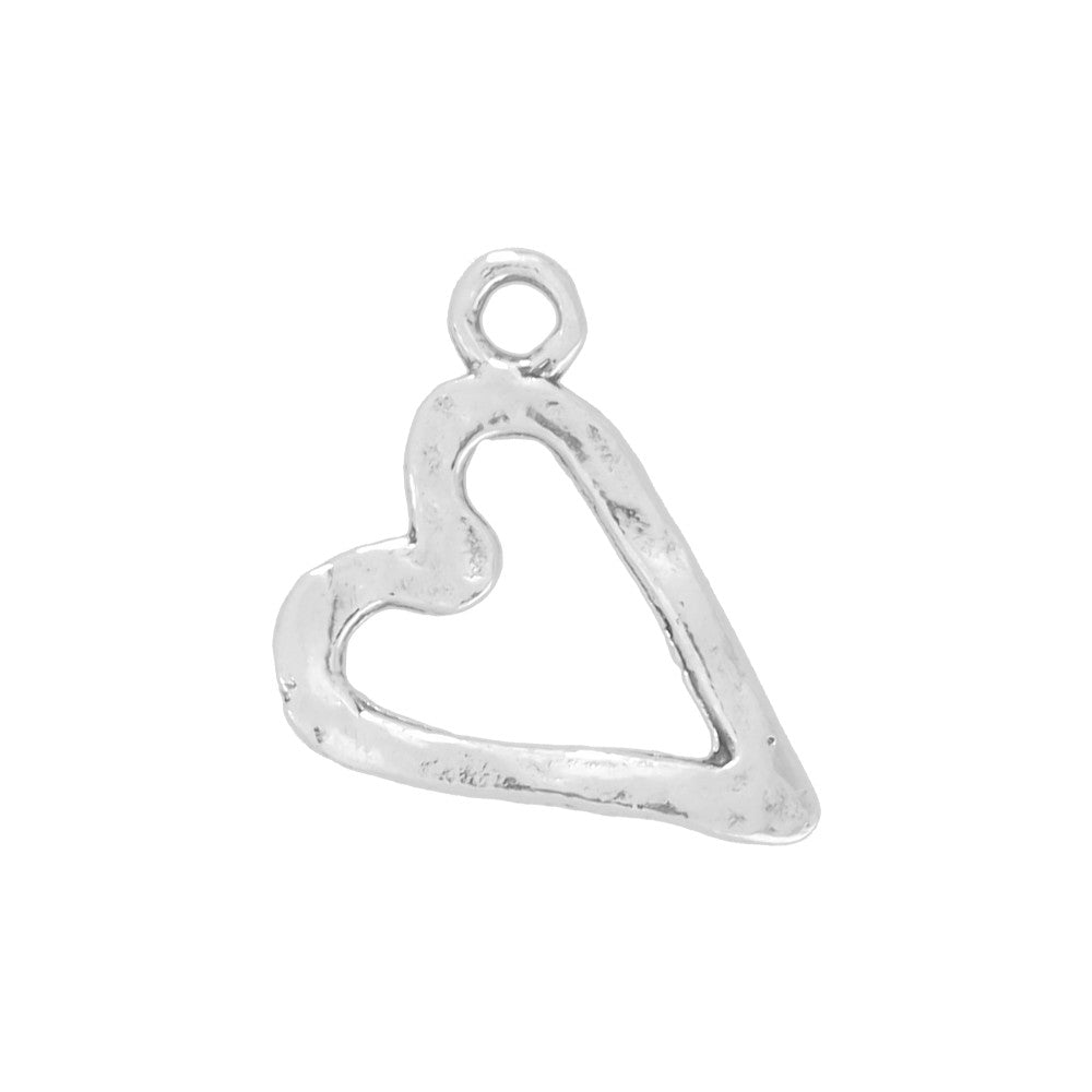 Sterling Silver Charm, Textured Heart 11.5x10mm, 1 Piece