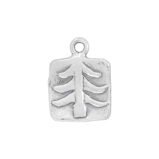 Sterling Silver Charm, Square with Pine Tree 12x9mm (1 Piece)