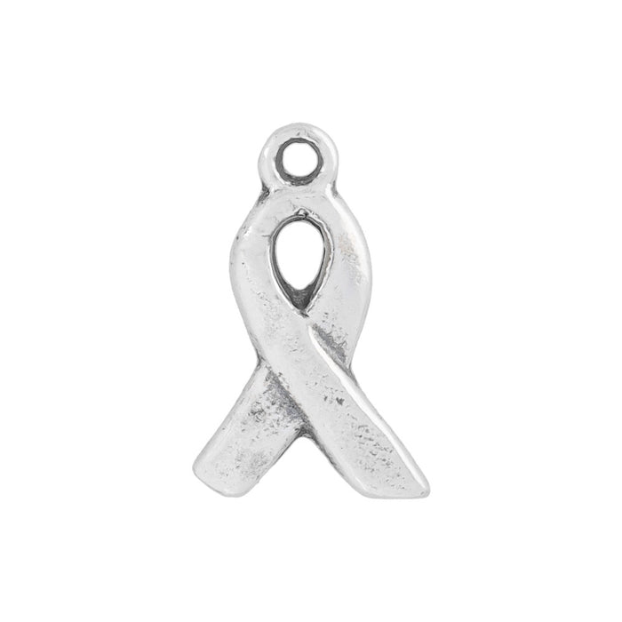 Sterling Silver Charm, Awareness Ribbon 13x8.5mm, 1 Piece