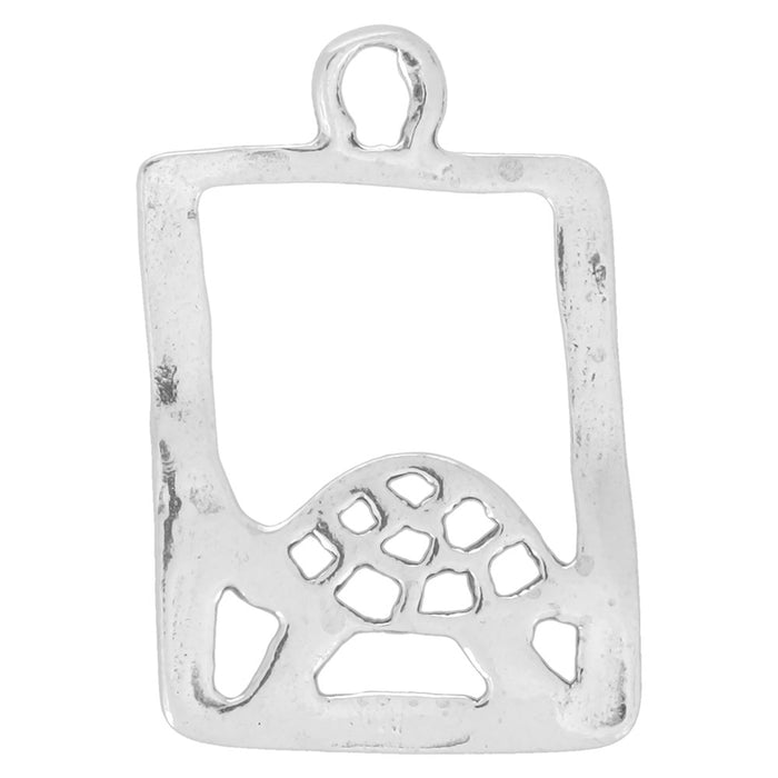 Sterling Silver Charm, Rectangle with Turtle 20x13.5mm, 1 Piece