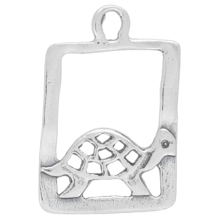 Sterling Silver Charm, Rectangle with Turtle 20x13.5mm, 1 Piece