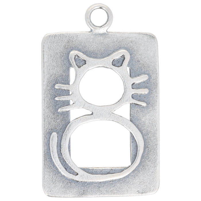 Sterling Silver Charm, Large Rectangle Cat Cut-Out 27.5x16.5mm, 1 Piece