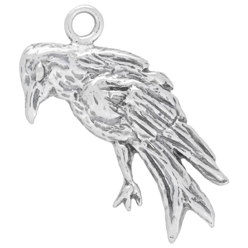 Sterling Silver Charm, Raven Bird 26x11.5mm, 1 Piece