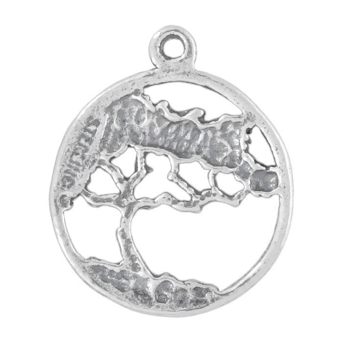 Sterling Silver Charm, Small Round Tree of Life 15mm, 1 Piece