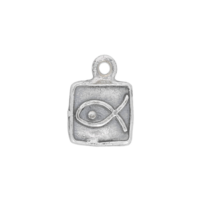 Sterling Silver Charm, Ichthys Fish Symbol 10x7mm, 1 Piece