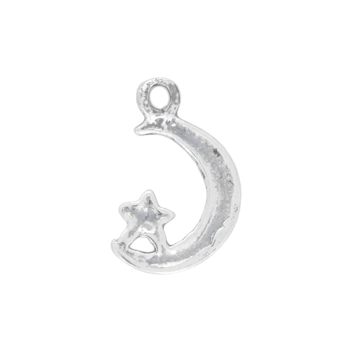 Sterling Silver Charm, Moon and Star Left-Facing 12x7.5mm, 1 Piece