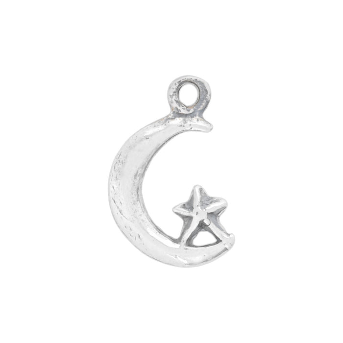 Sterling Silver Charm, Moon and Star Left-Facing 12x7.5mm, 1 Piece