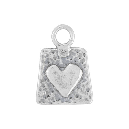 Sterling Silver Charm, Hammered Trapezoid with Heart 13.5x9.5mm, 1 Piece