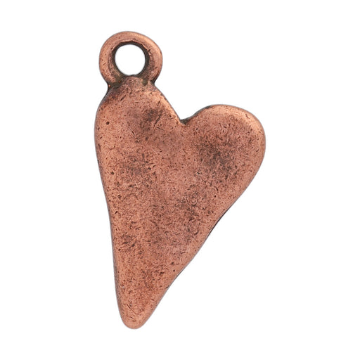 Flat Tag Pendant, Primitive Hammered Drop Heart 17.5x10mm, Antiqued Copper, by Nunn Design (1 Piece)
