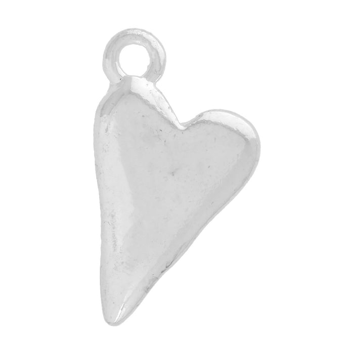 Flat Tag Pendant, Primitive Hammered Drop Heart 17.5x10mm, Bright Silver, by Nunn Design (1 Piece)