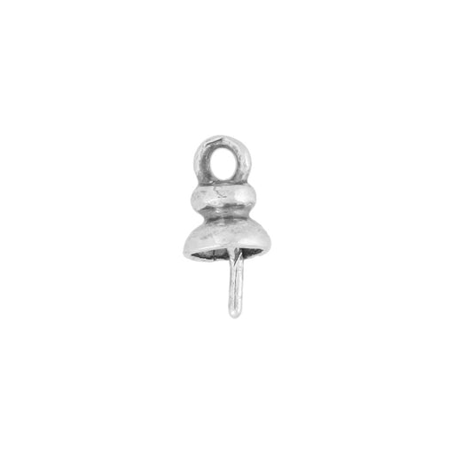 Sterling Silver Charm, Simple Setting for Half-Drilled Pearl or Bead 9.1x4.3mm, 1 Piece