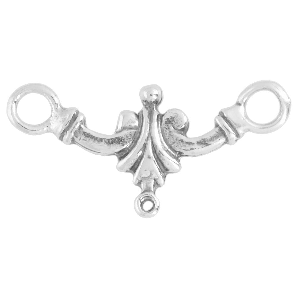 Connector Link, 2 to 1 Scroll Flourish 21x10mm, Sterling Silver (1 Piece)
