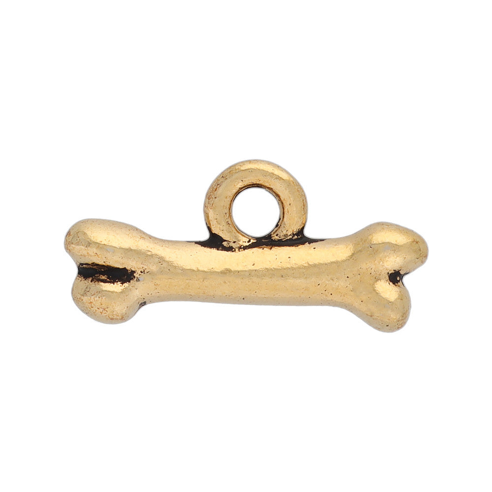TierraCast Charm, Dog Bone 7.5x15mm, 1 Piece, Antiqued Gold Plated