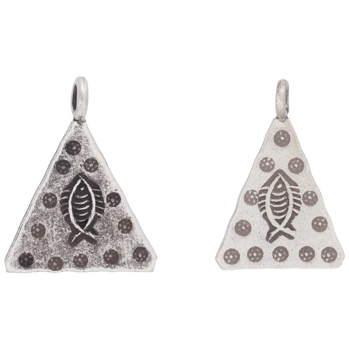 Hill Tribe Silver Triangular Pendant With Fish Design