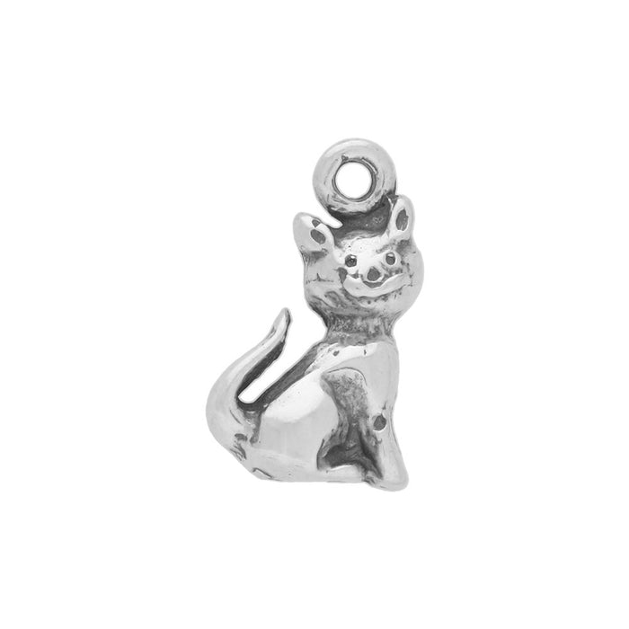 Charm, Sitting Cat 11.5x7mm, Sterling Silver (1 Piece)