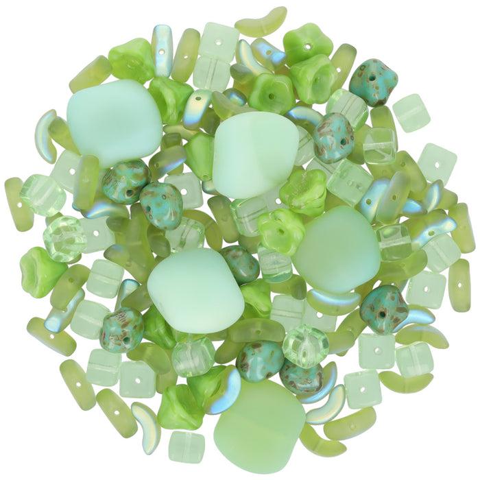 Mr. Kitty's Curated Czech Glass Bead Bags - Assorted Shapes & Colors - Lime Time Bead Mix (1 Pack)