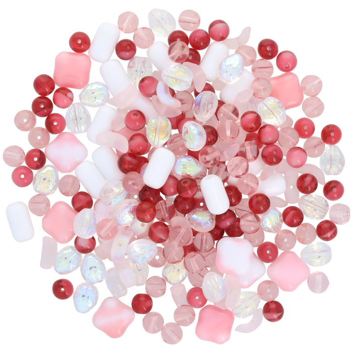 Mr. Kitty's Curated Czech Glass Bead Bags - Assorted Shapes & Colors - Cranberry Bliss Bead Mix (1 Pack)