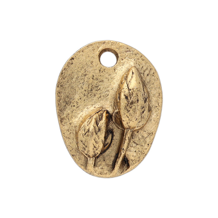 Metal Charm, Organic Oval with Prairie Pod Flower Design 13.5x10