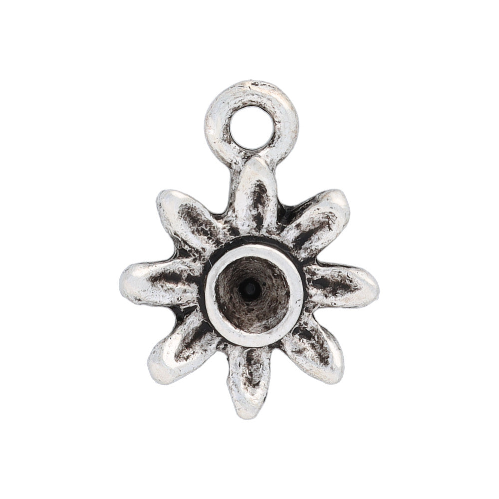 Bezel Charm, Tiny Daisy Flower with Bezel for PP24 Chaton, Antiqued Silver, by Nunn Design (1 Piece)