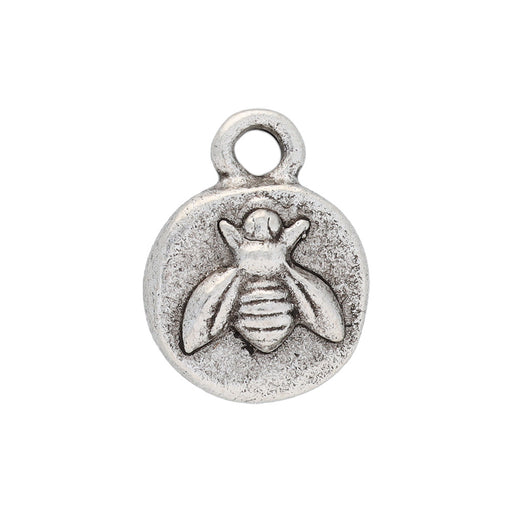 Charm, Organic Circle with Itsy Bee 12x9.4mm, Antiqued Silver, by Nunn Design (1 Piece)