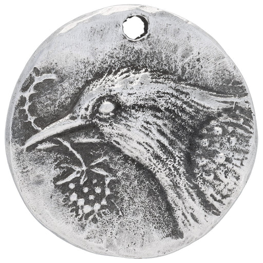 Green Girl Studios Message Pendant, Crow with Dickinson Hope Quote 28mm, 1 Piece, Pewter