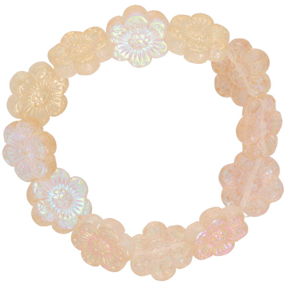 Czech Glass Wild Rose (14mm) Crystal Transparent with Golden Pink Aurora Borealis Finish , 1 Strand