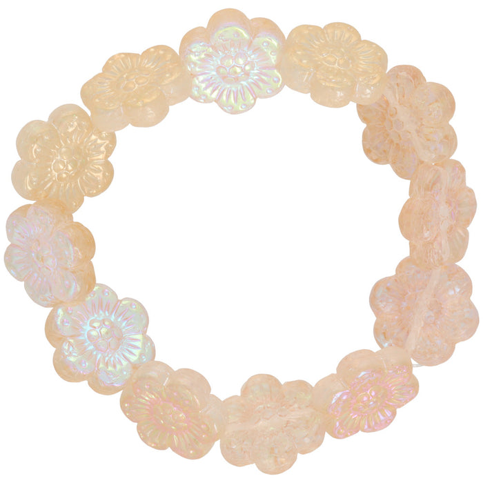 Czech Glass Wild Rose (14mm) Crystal Transparent with Golden Pink Aurora Borealis Finish , 1 Strand