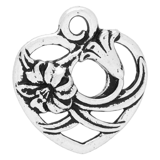 TierraCast Pewter Pendant, Floral Heart 20mm, 1 Piece, Silver Plated