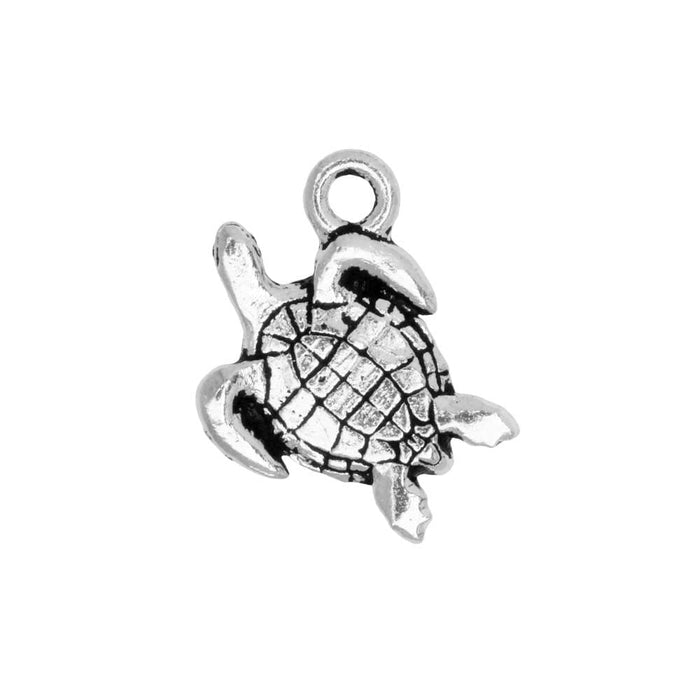 Pewter Charm, Sea Turtle 16.5mm, Antiqued Silver Plated, By TierraCast (1 Piece)