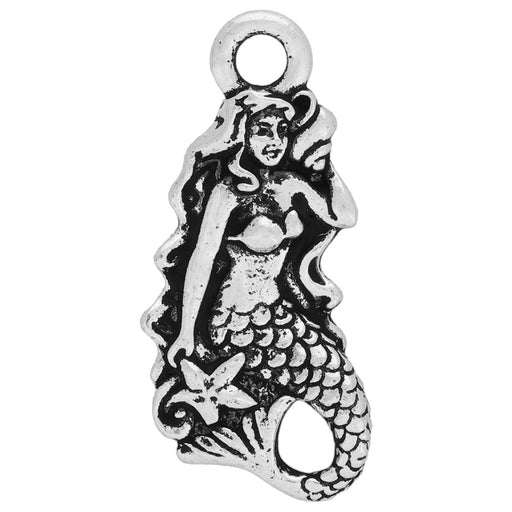 Pewter Charm, Mermaid 23mm, Antiqued Silver Plated, By TierraCast (1 Piece)