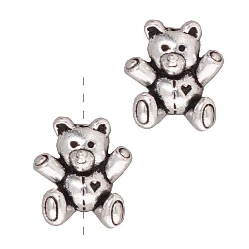 TierraCast Fine Silver Plated Pewter Teddy Bear Beads 14mm (2 Pieces)