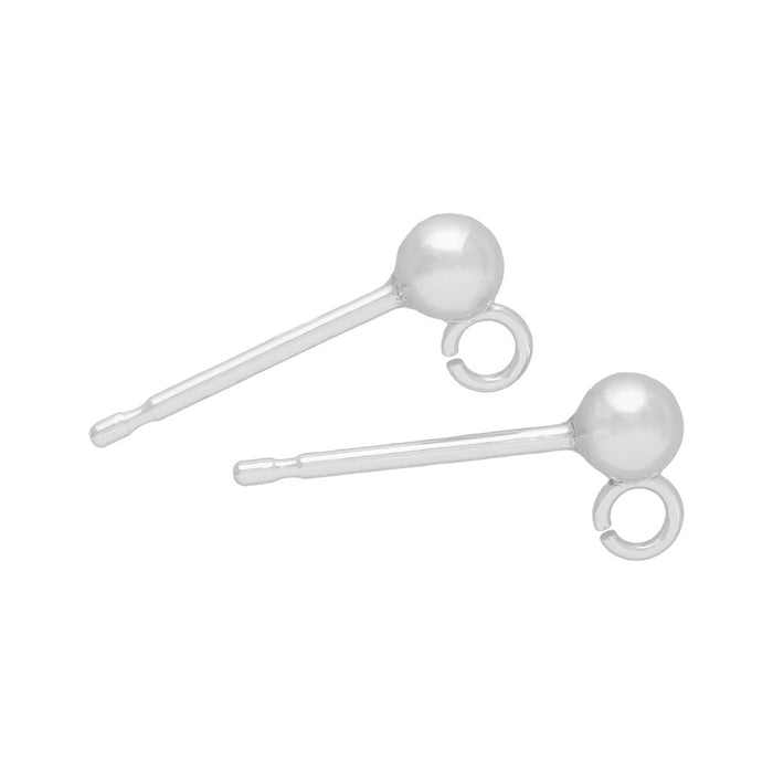 Earring Posts, Stud with Ball & Ring 3mm Sterling Silver (4 Pairs)