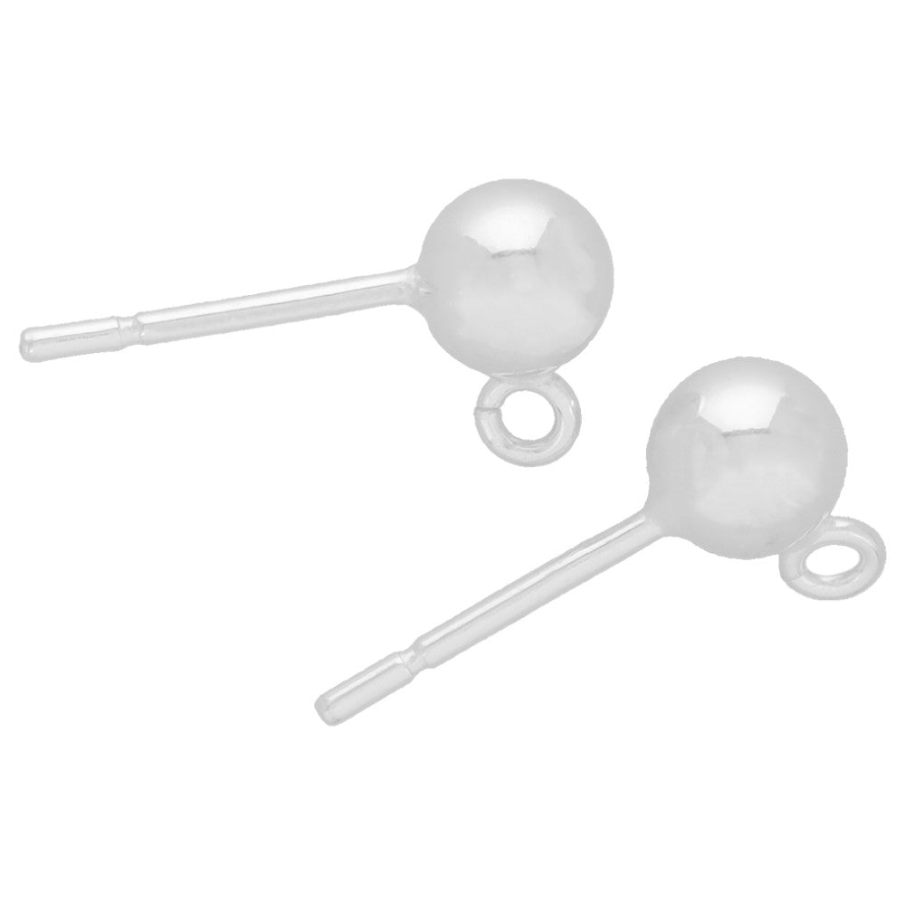 Earring Posts, Stud with Ball & Ring 5mm Sterling Silver (2 Pairs)