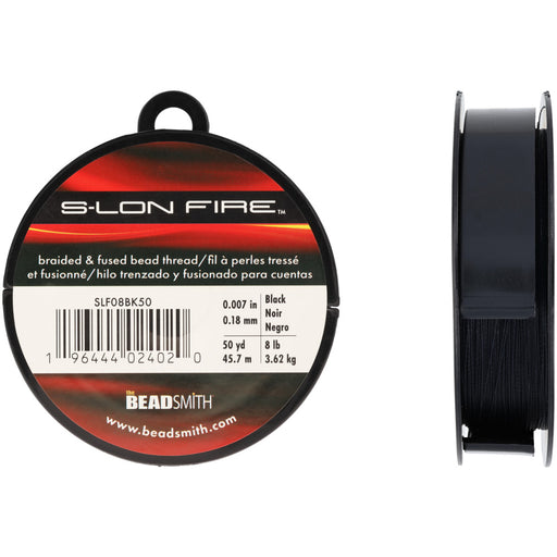S-Lon Fire Beading Thread, 8lb Test and 0.007 Thick, Black (50 Yards)