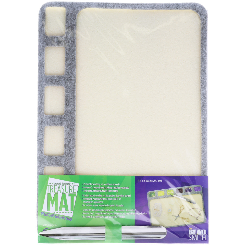 The Beadsmith Treasure Mat Bead Tray, Rectangle with 6 Slots and Scoopeez Bead Scoop 11x8 Inches (1 Set)