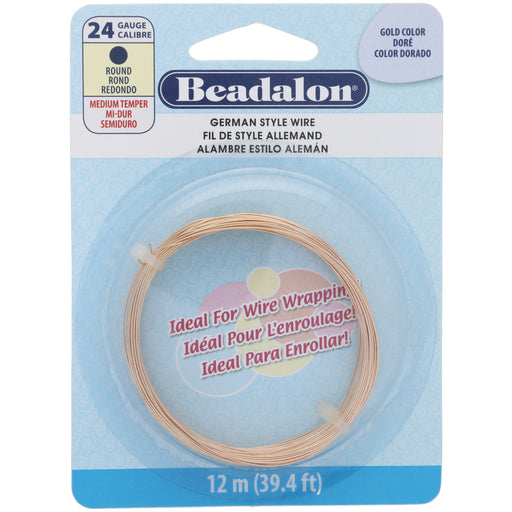 German Style Craft Wire, Round 24 Gauge / 0.20 in., 12 Meter Spool, Gold Color