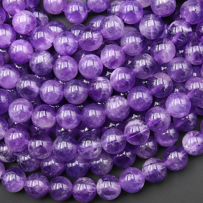 Natural Amethyst 6mm Smooth Round Bead Strand