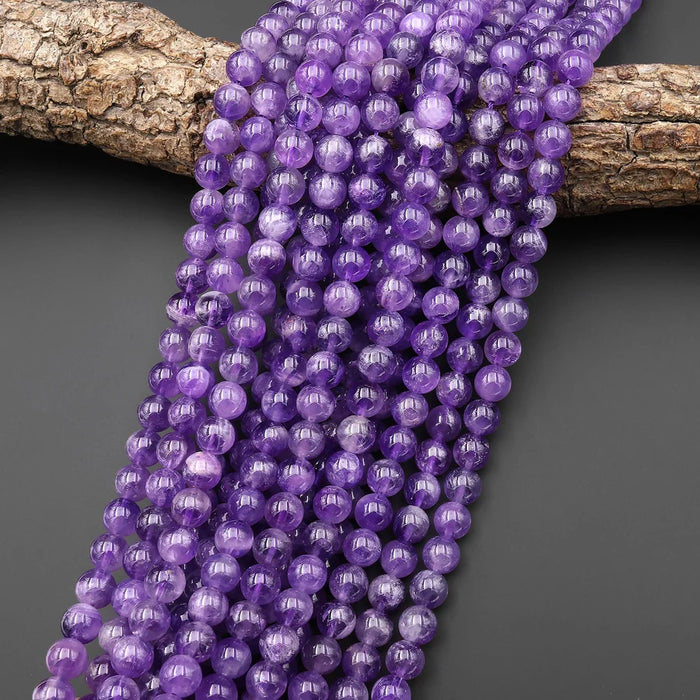 Natural Amethyst 6mm Smooth Round Bead Strand