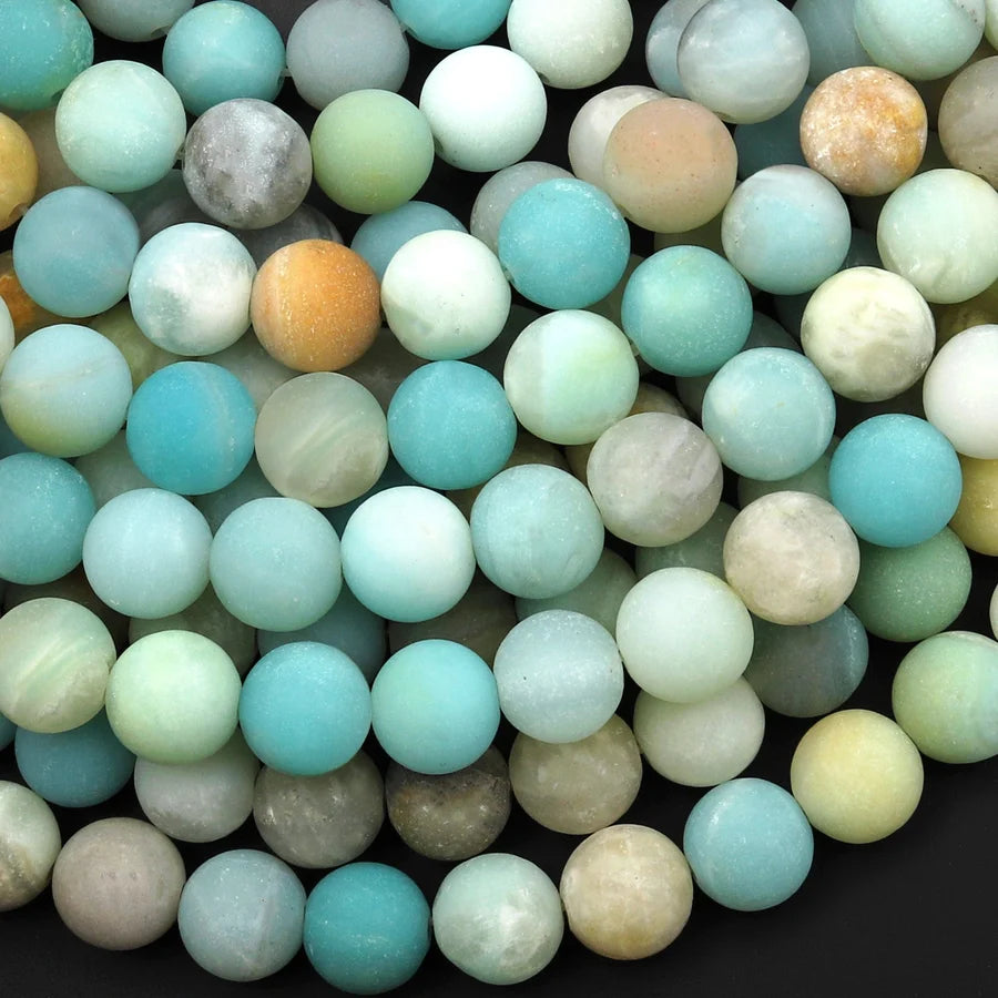 Natural Amazonite 4mm Matte Round Bead Strand