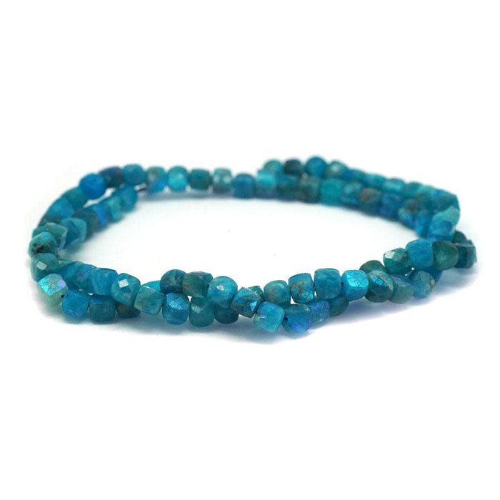 Blue Apatite Natural 4-4.5mm Faceted Rainbow Plated Cube - 15-16 Inch