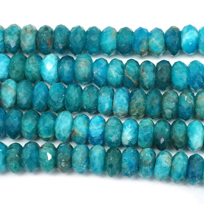 Blue Apatite 8mm Faceted Rondelle Large Hole (2-2.5mm) 8-Inch