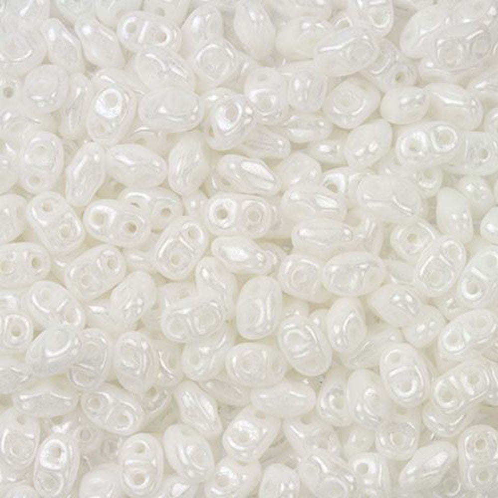 Czech Glass MiniDuo, 2-Hole Beads 2x4mm, Opaque White Luster  (2.5 Inch Tube)