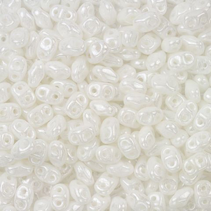 Czech Glass MiniDuo, 2-Hole Beads 2x4mm, Opaque White Luster  (2.5 Inch Tube)