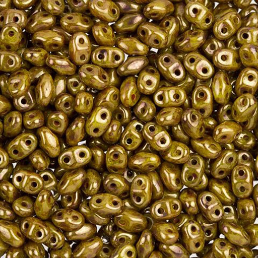 Czech Glass MiniDuo, 2-Hole Beads 2x4mm, Opaque Yellow with Bronze Picasso  (2.5 Inch Tube)