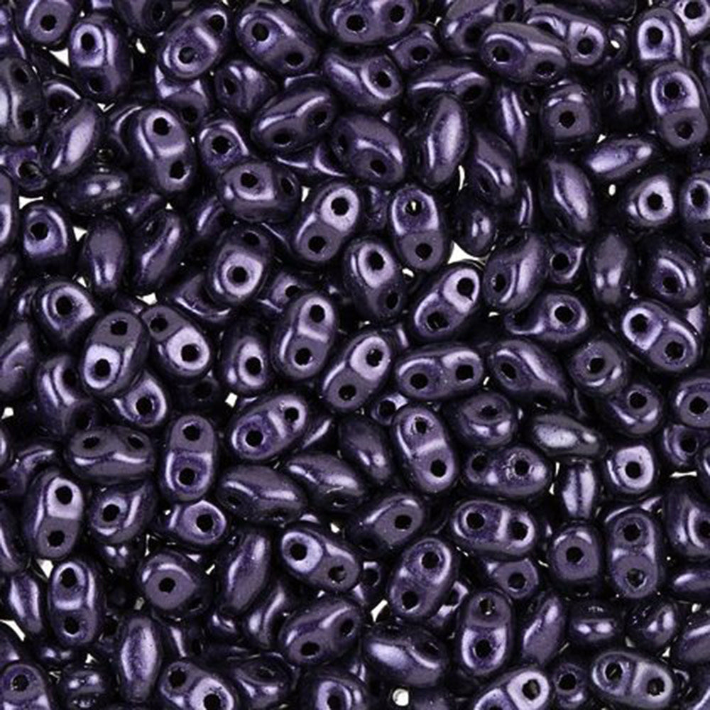 Czech Glass Miniduo 2 Hole Beads 2x4mm Dark Purple Metallic Suede 2